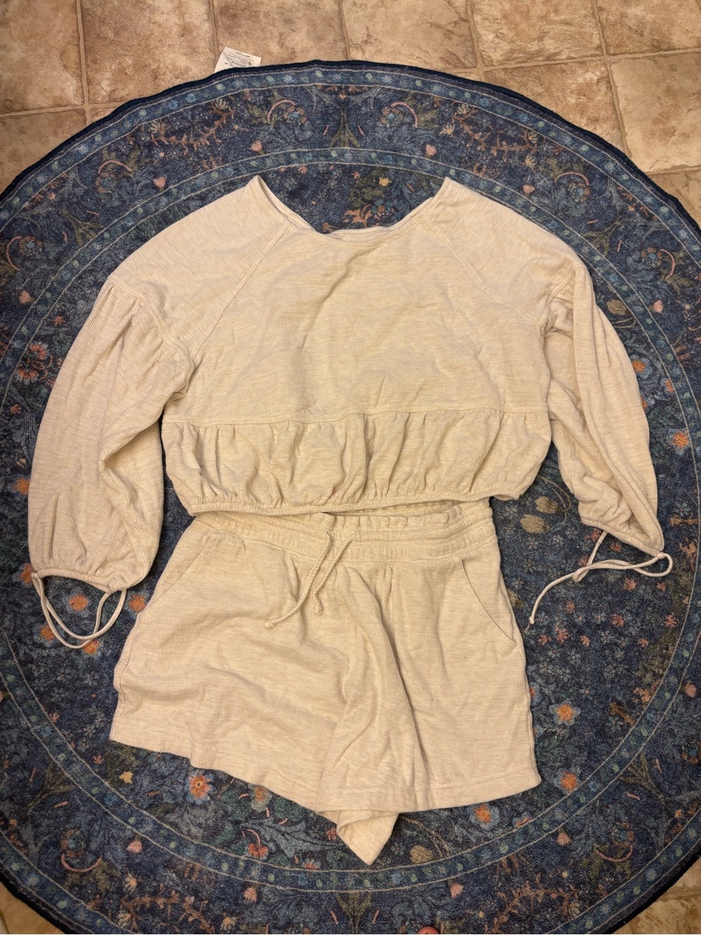 aerie Cream Cropped Sweatshirt and Shorts Set
